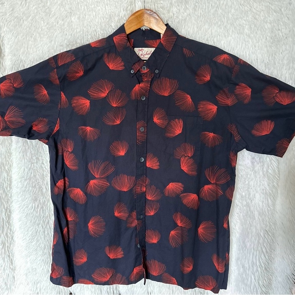 Kahala Hawaiian Elegant Black and Red Floral Men's Shirt. Business casual